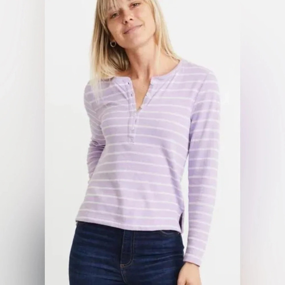 Marine layer DOUBLE KNIT HENLEY Striped LAVENDER Casual Coastal Small - Picture 3 of 9